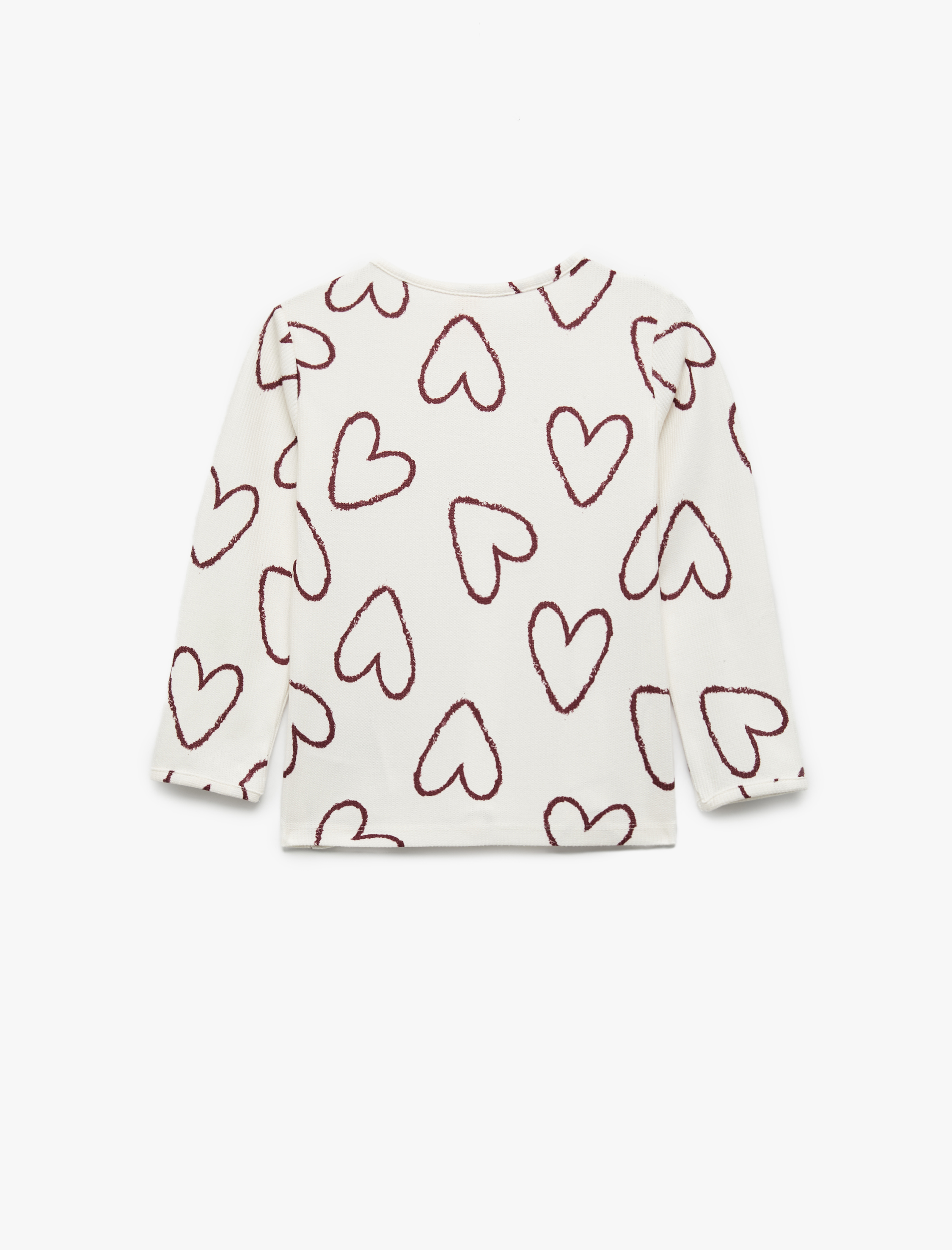  Kız Bebek Kalp Desenli Uzun Kollu Bisiklet Yaka Tişört