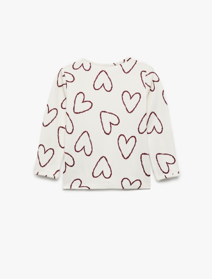 Kız Bebek Kalp Desenli Uzun Kollu Bisiklet Yaka Tişört