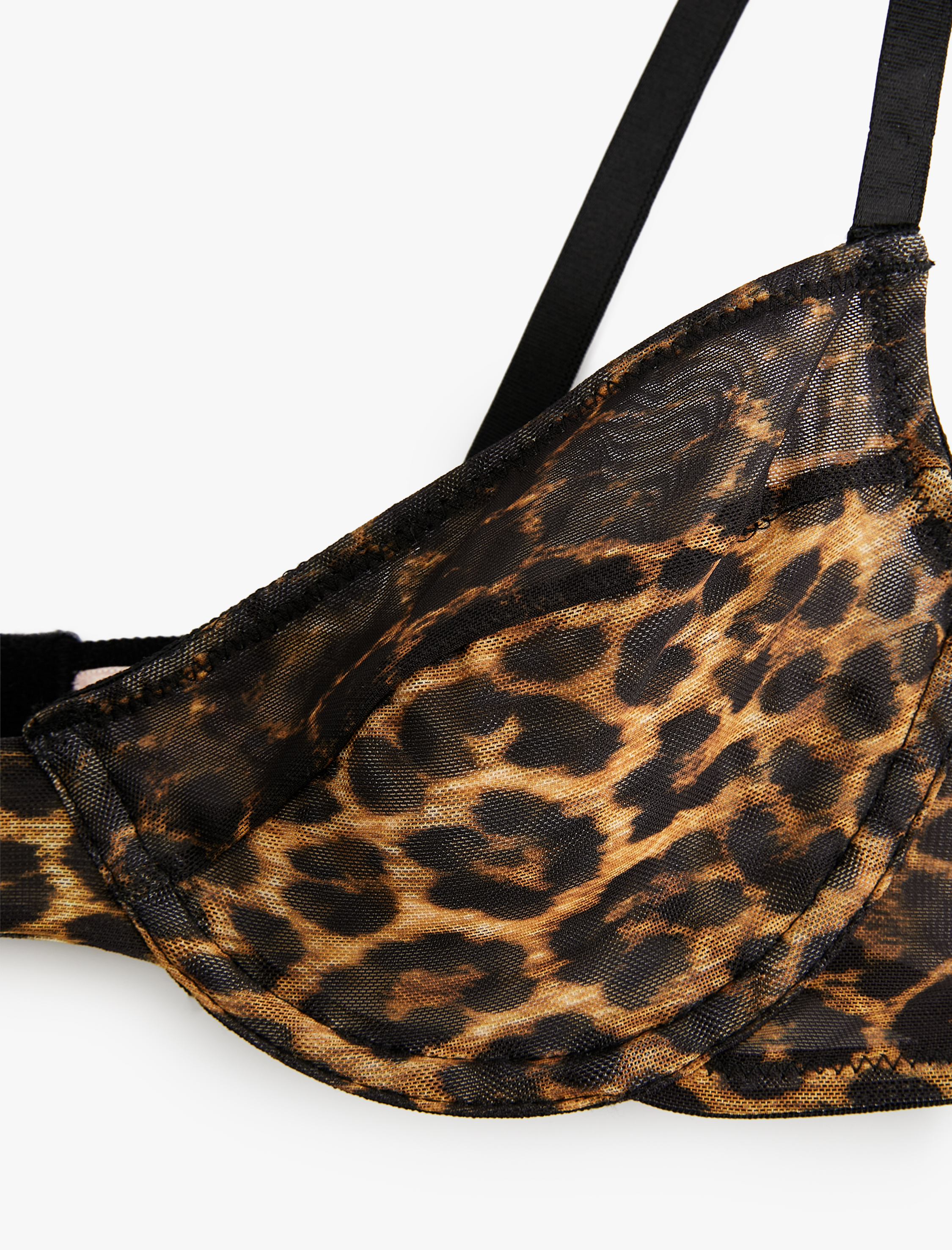   Tül Detaylı Balenli Leopar Desenli Sütyen