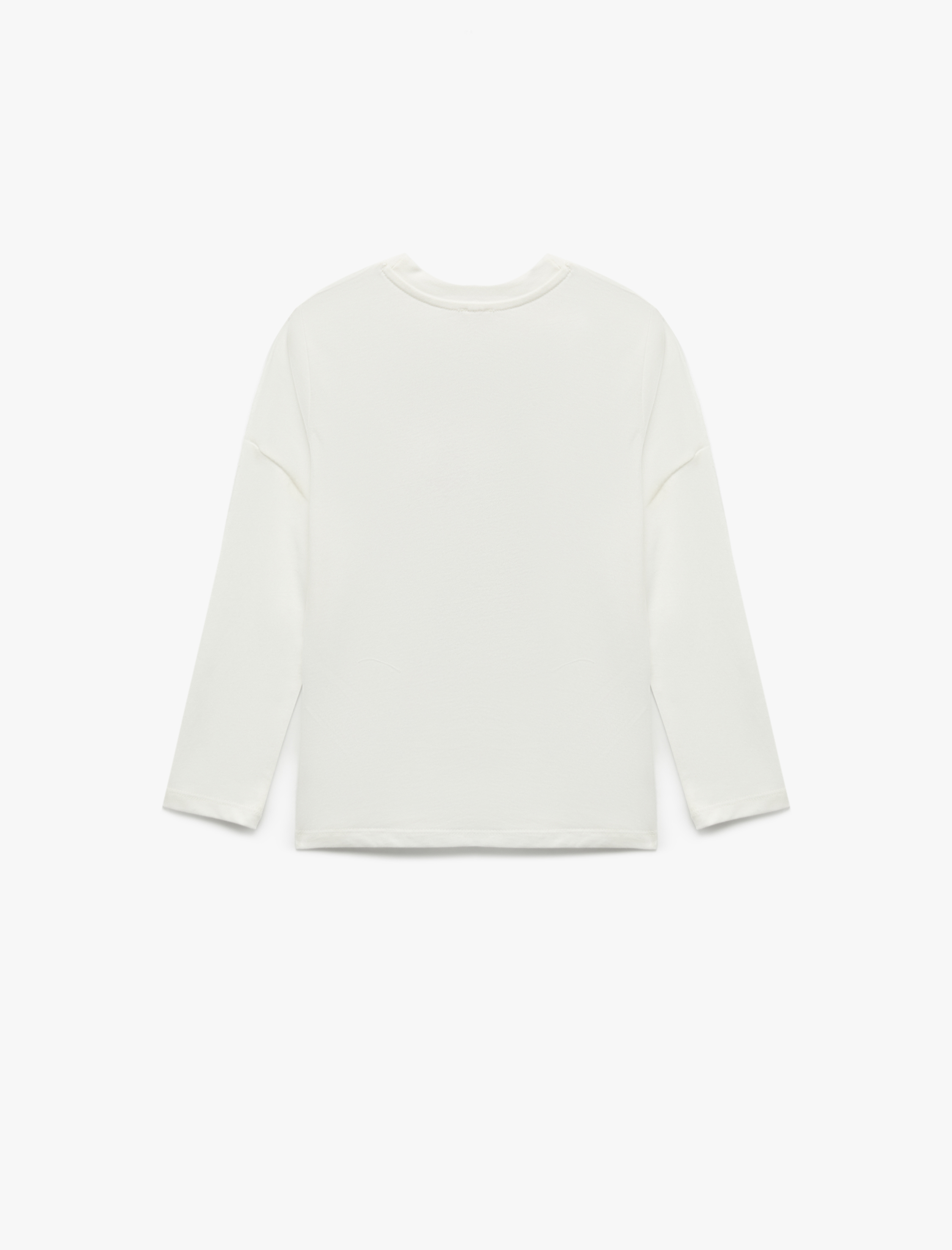  Kız Bebek Pamuklu Uzun Kollu Bisiklet Yaka Aplike Detaylı Tişört