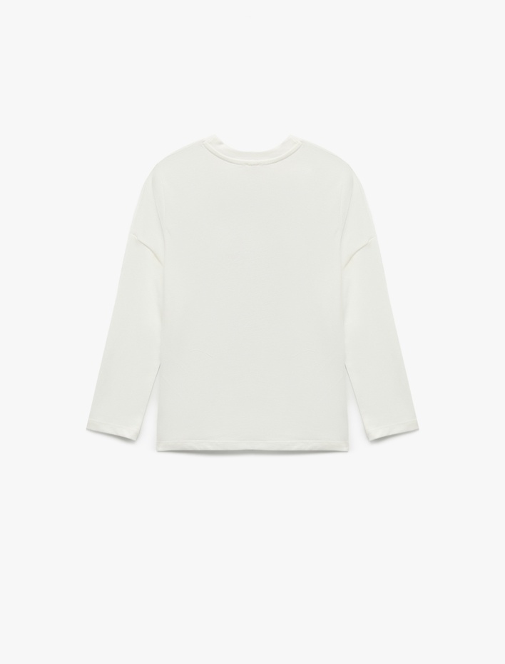 Kız Bebek Pamuklu Uzun Kollu Bisiklet Yaka Aplike Detaylı Tişört