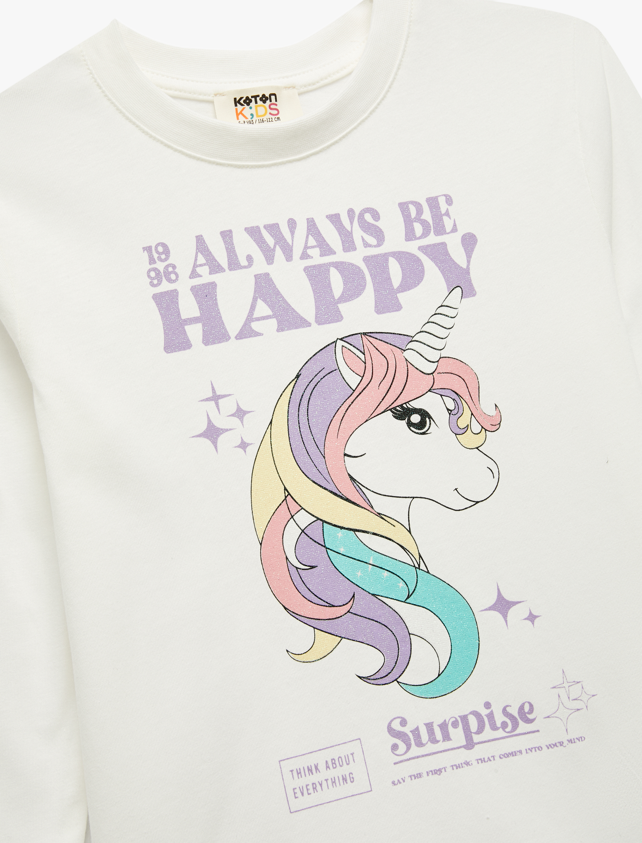  Kız Çocuk Pamuklu Uzun Kollu Bisiklet Yaka Unicorn Baskılı Tişört