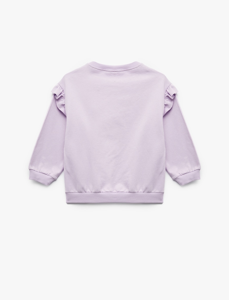  Kız Bebek Şardonlu Uzun Kollu Bisiklet Yaka Tavşan Aplikeli Pamuklu Sweatshirt