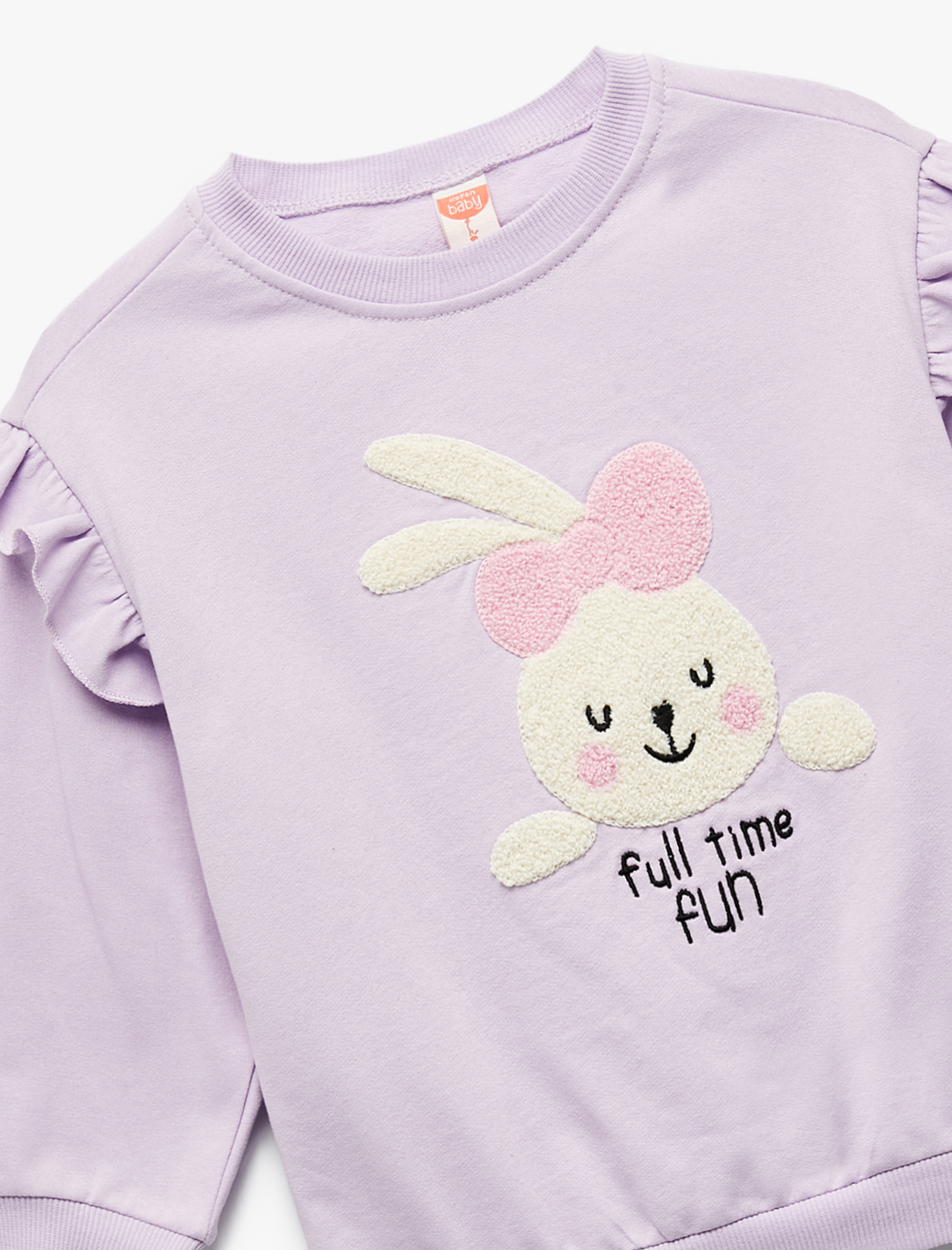  Kız Bebek Şardonlu Uzun Kollu Bisiklet Yaka Tavşan Aplikeli Pamuklu Sweatshirt