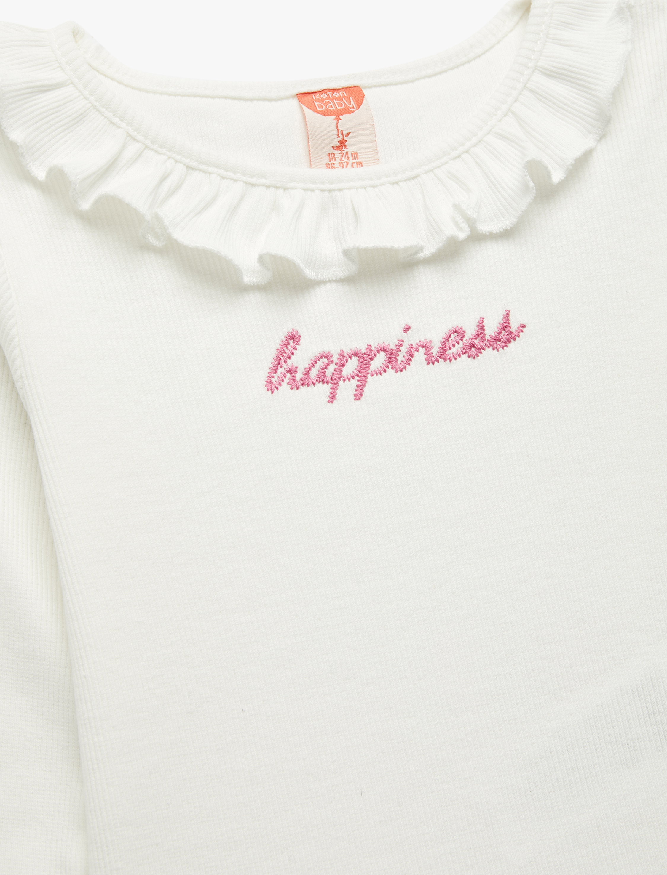  Kız Bebek Pamuklu Uzun Kollu Bisiklet Yaka Nakışlı Tişört