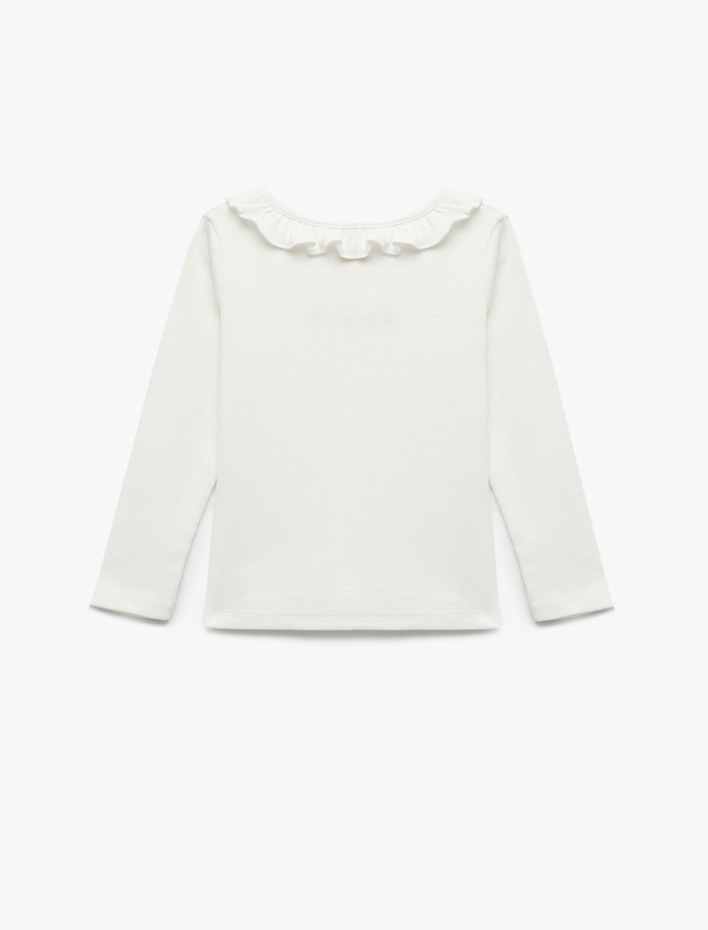 Kız Bebek Pamuklu Uzun Kollu Bisiklet Yaka Nakışlı Tişört