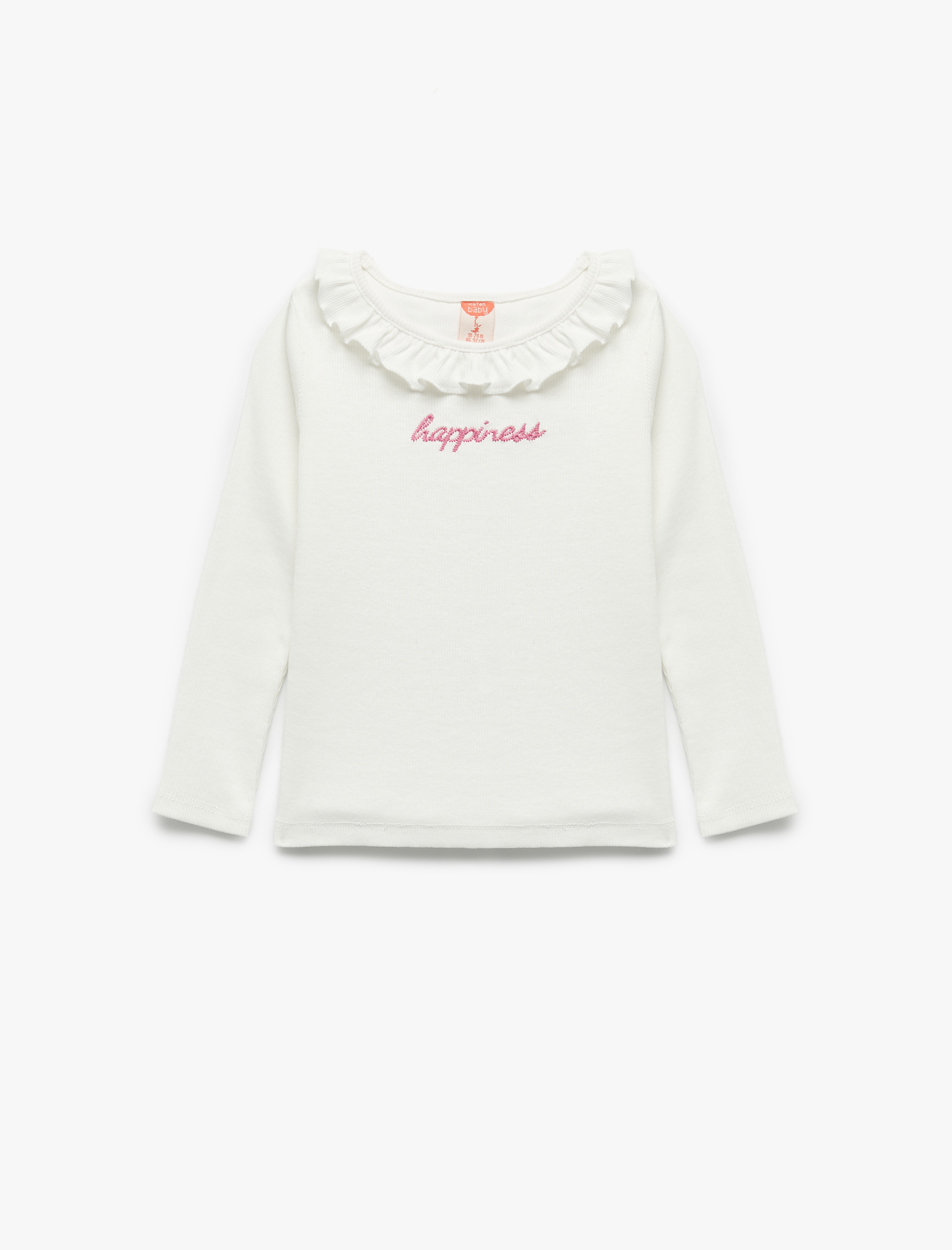  Kız Bebek Pamuklu Uzun Kollu Bisiklet Yaka Nakışlı Tişört