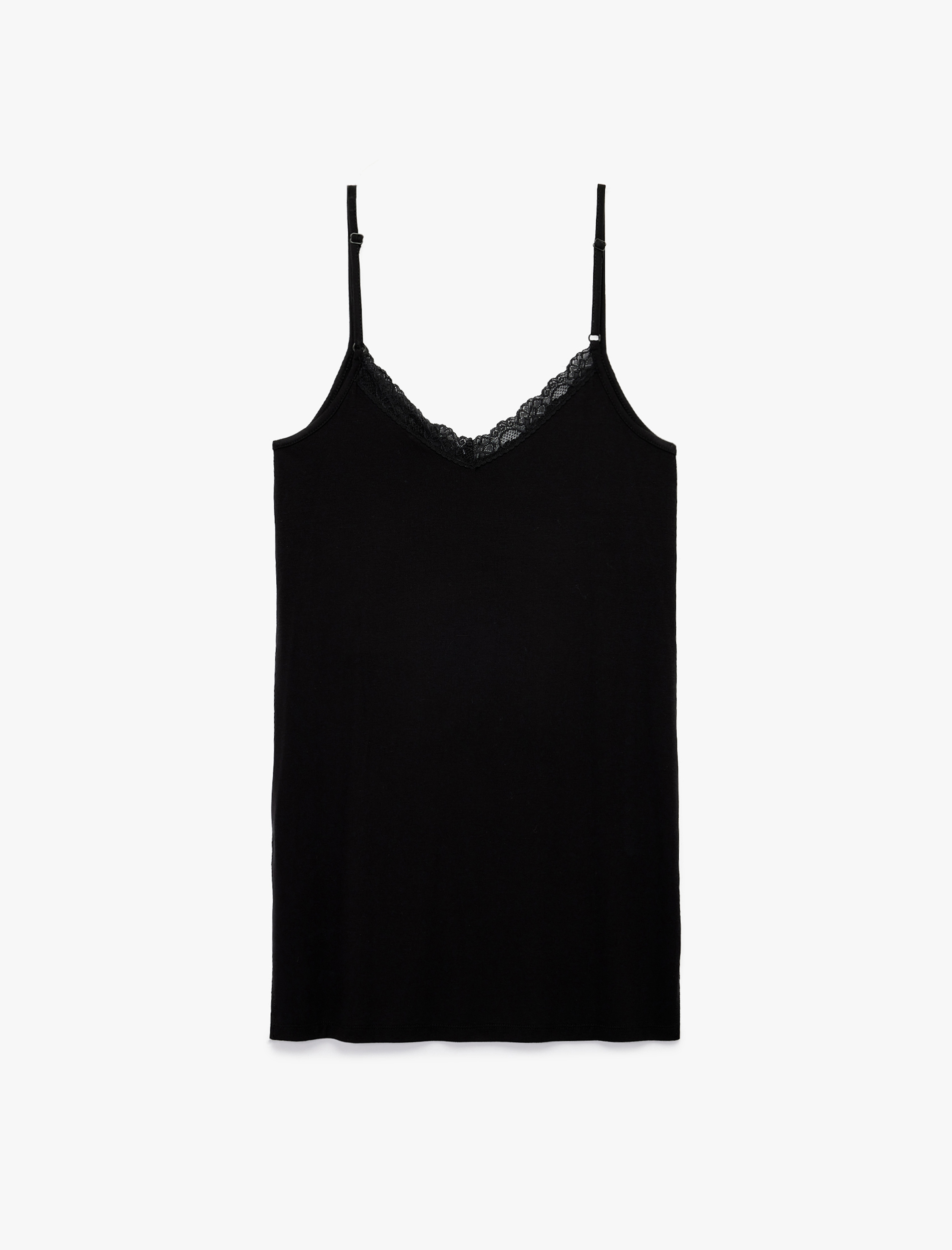   Viskon Kumaş Dantel Detaylı V Yaka İnce Askılı Gecelik