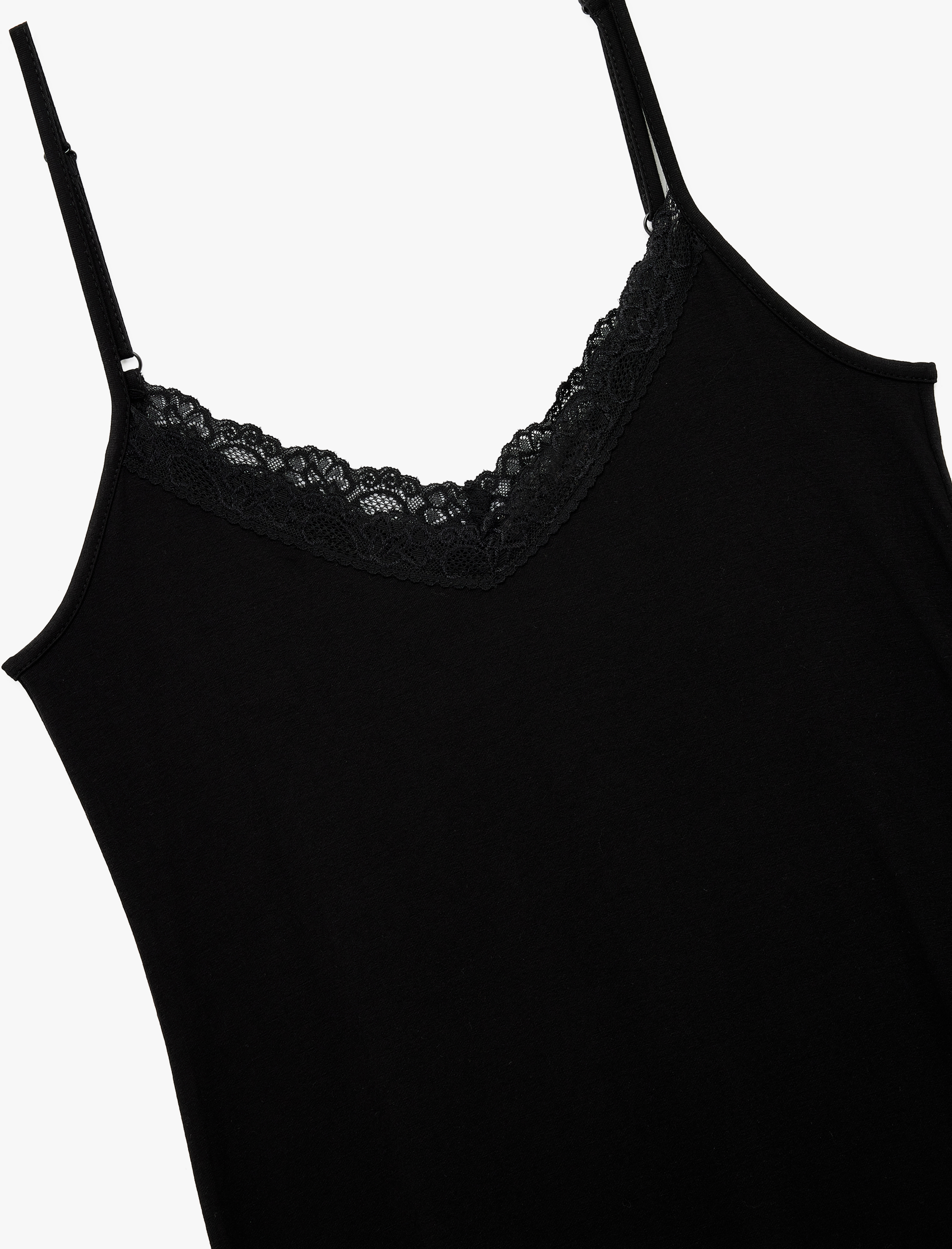   Viskon Kumaş Dantel Detaylı V Yaka İnce Askılı Gecelik