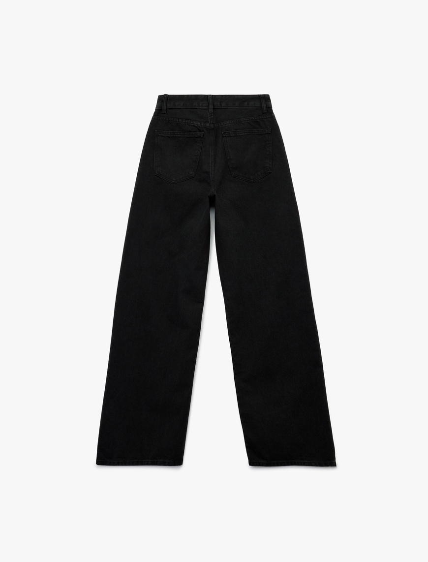   Yüksek Bel Pamuklu Düğmeli Geniş Paça Jean Pantolon -  Wide Leg Jeans