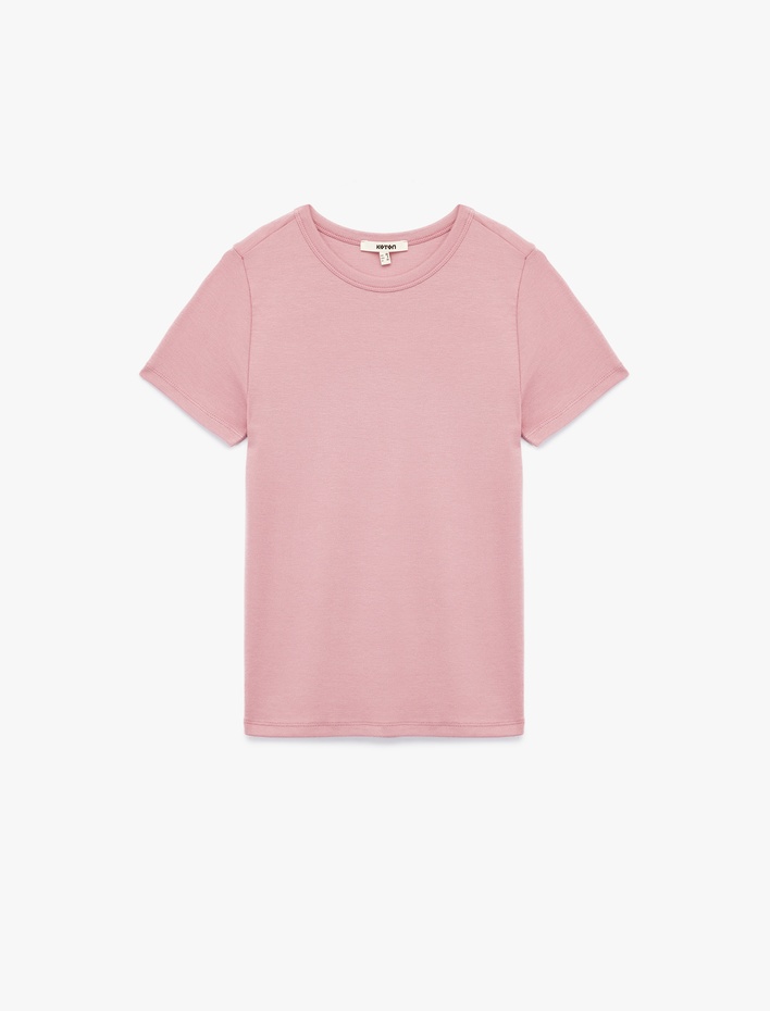  Viskon Kumaş Slim Fit Kısa Kollu Bisiklet Yaka Basic Tişört