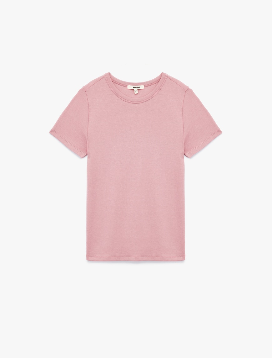   Viskon Kumaş Slim Fit Kısa Kollu Bisiklet Yaka Basic Tişört