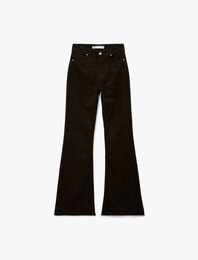 Yüksek Bel Dar Kesim İspanyol Paça Leopar Pantolon - Flare Jeans