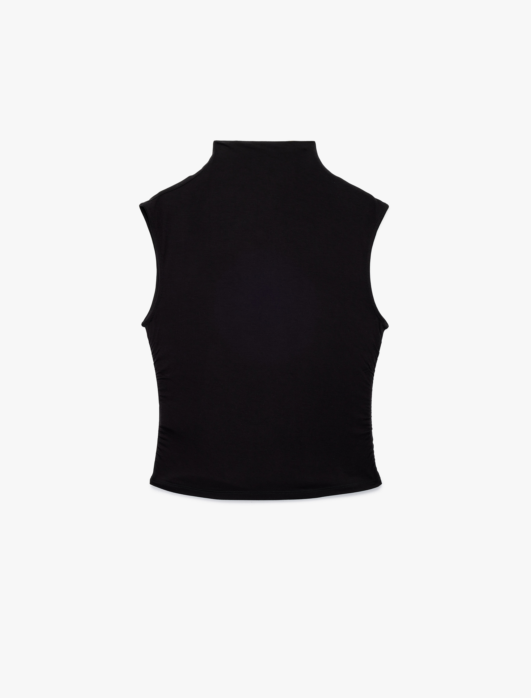   Viskon Kumaş Slim Fit Kolsuz Dik Yaka Bluz