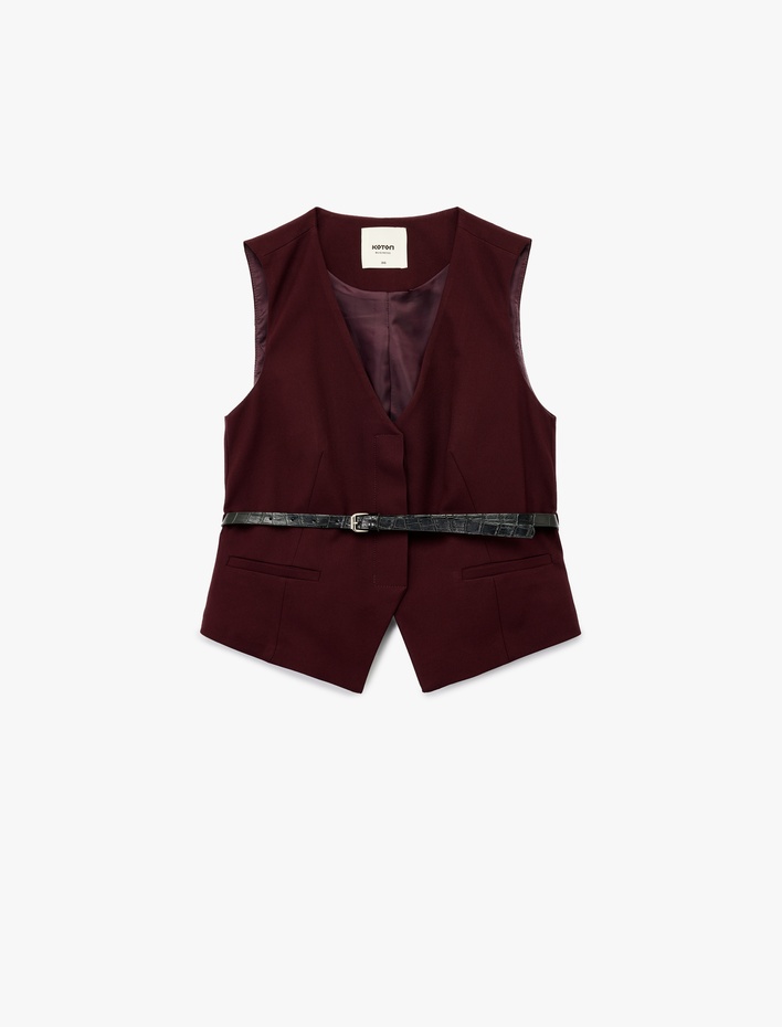  Kruvaze Kemerli Blazer Yelek