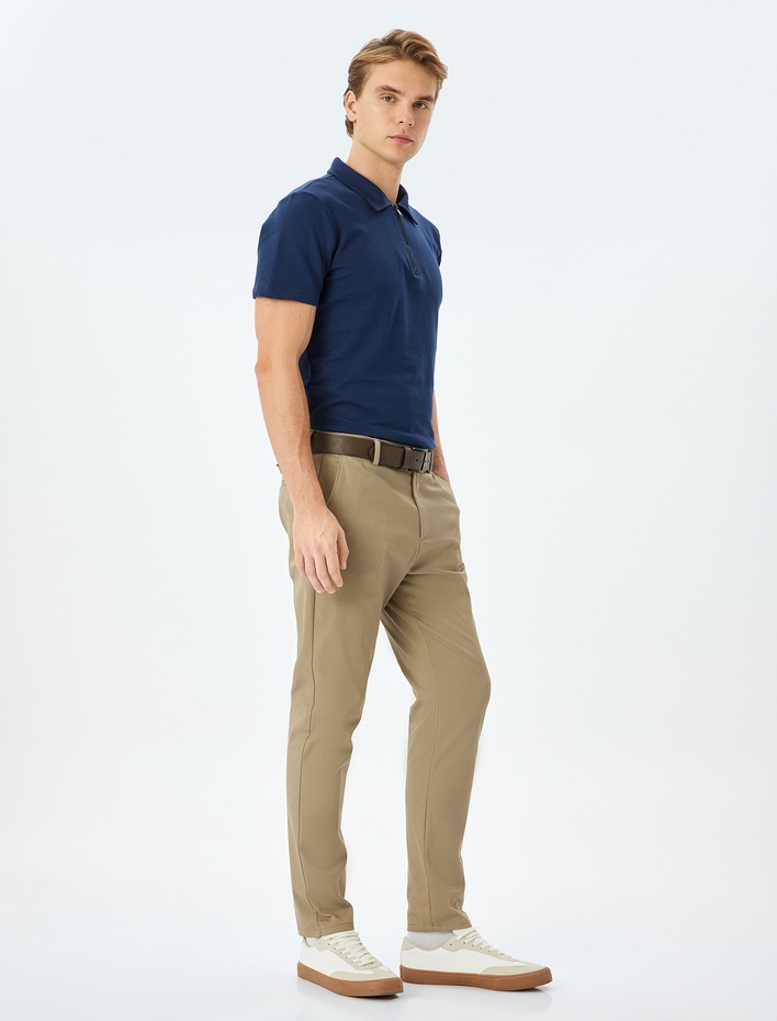  Kısa Kollu Regular Fit Pamuklu Yarım Fermuarlı Tişört