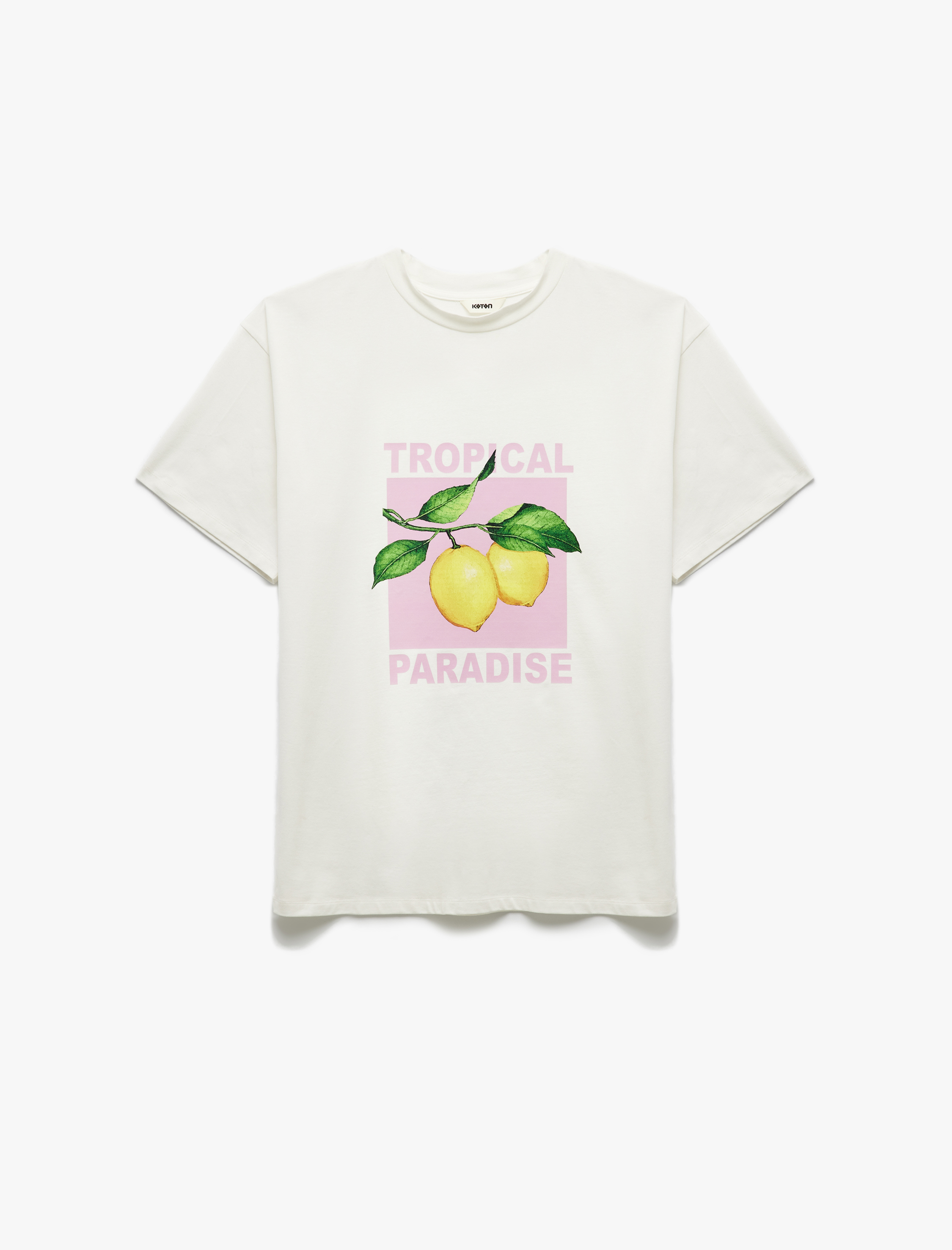   Koton X Sibil Çetinkaya - Pamuklu Kısa Kollu Bisiklet Yaka Limon Baskılı Tişört