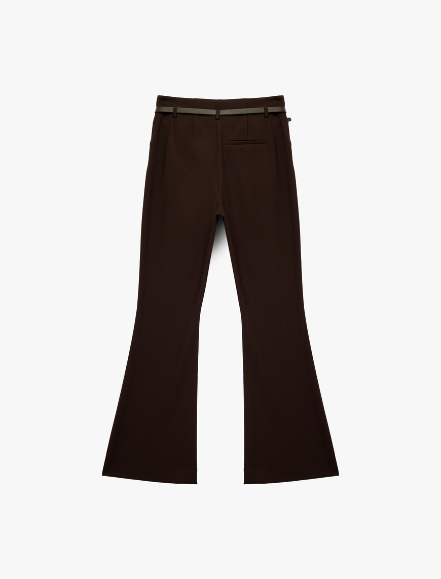   Slim Fit Cepli Kemer Detaylı İspanyol Paça Kumaş Pantolon