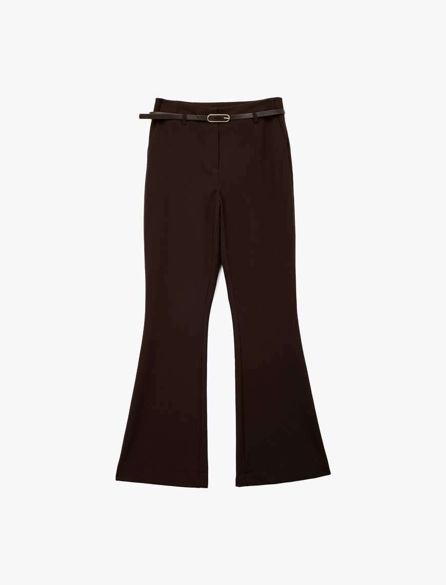   Slim Fit Cepli Kemer Detaylı İspanyol Paça Kumaş Pantolon