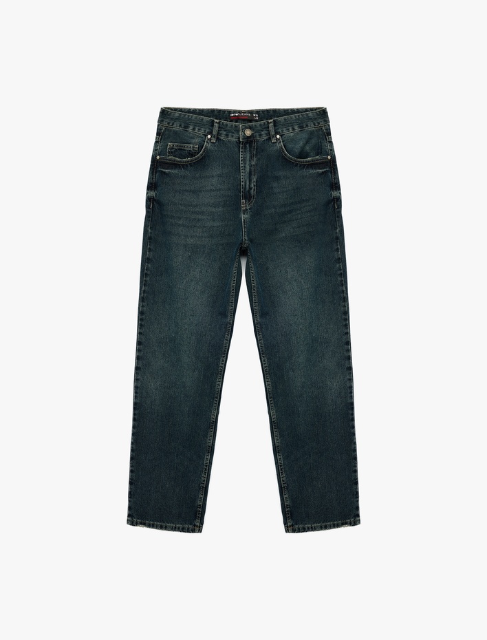  Normal Bel Pamuklu Vintage Straight Fit Jean Pantolon