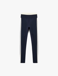 Yüksek Bel Çizgili Slim Fit Spor Tayt