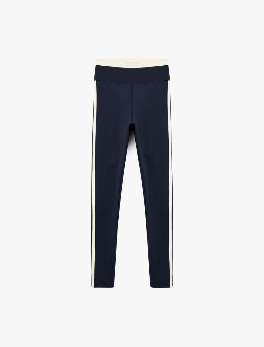   Yüksek Bel Çizgili Slim Fit Spor Tayt