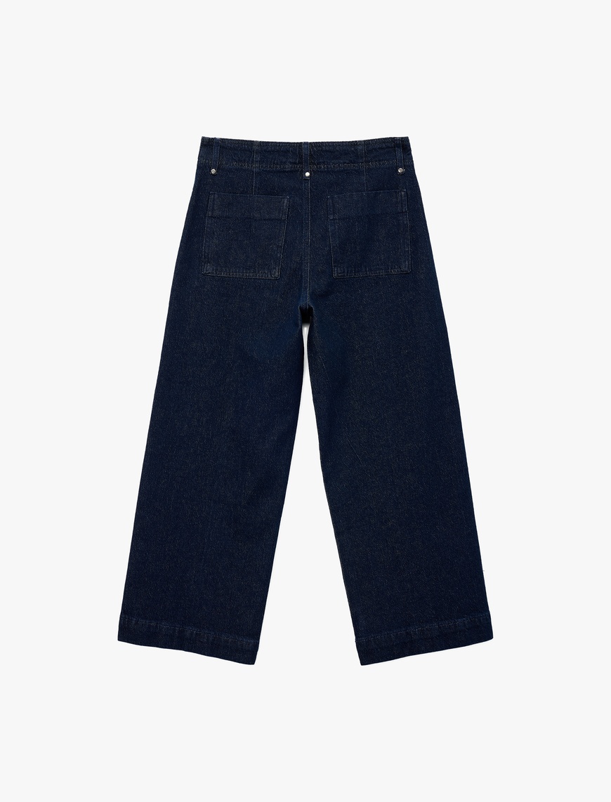   Yüksek Bel Pamuklu Metal Aksesuarlı Nervürlü Kısa Jean Pantolon - Culotte Jeans