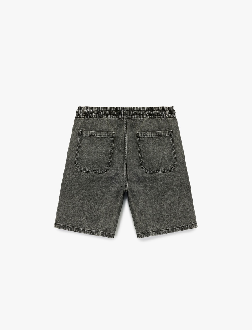   Beli Bağcıklı Pamuklu Cep Detaylı Baggy Jean Şort