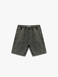 Beli Bağcıklı Pamuklu Cep Detaylı Baggy Jean Şort