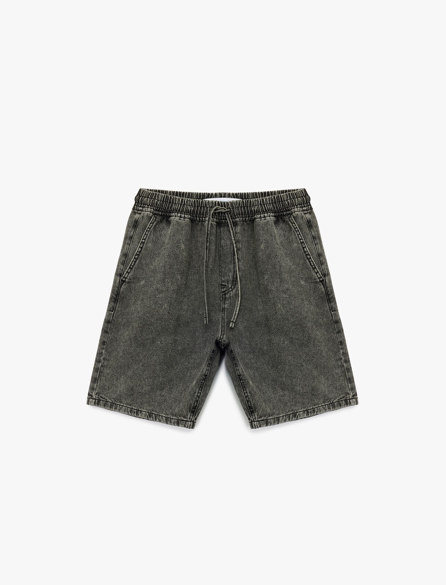   Beli Bağcıklı Pamuklu Cep Detaylı Baggy Jean Şort