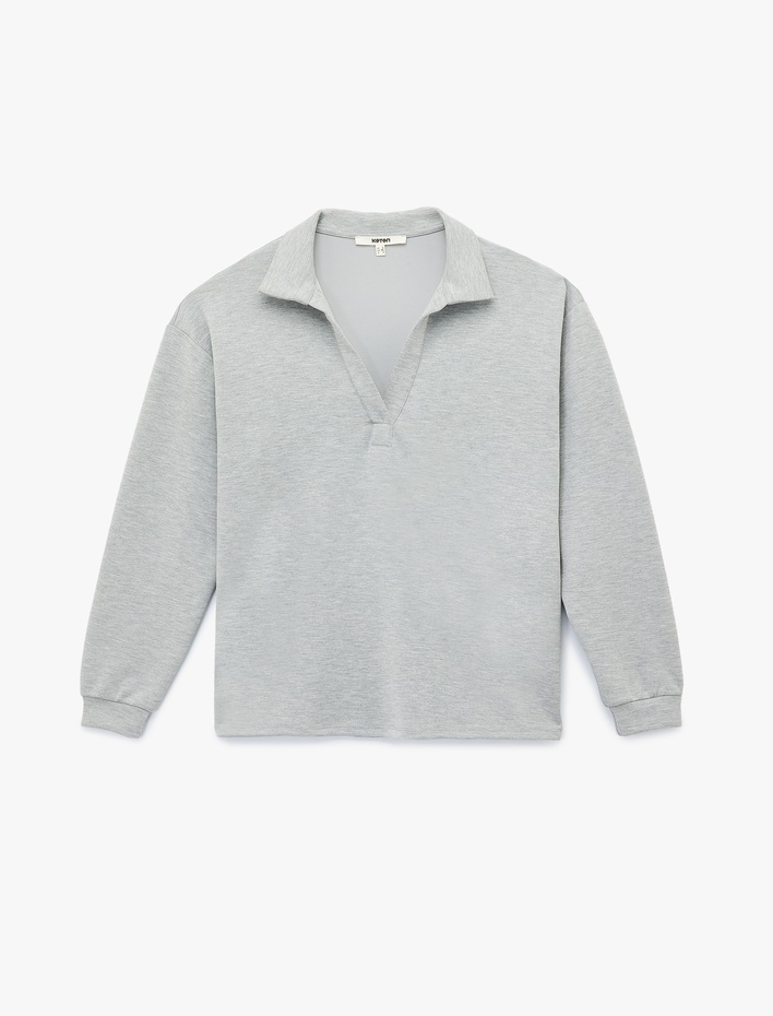  Rahat Kalıp Modal Kumaş Uzun Kollu Polo Yaka Sweatshirt