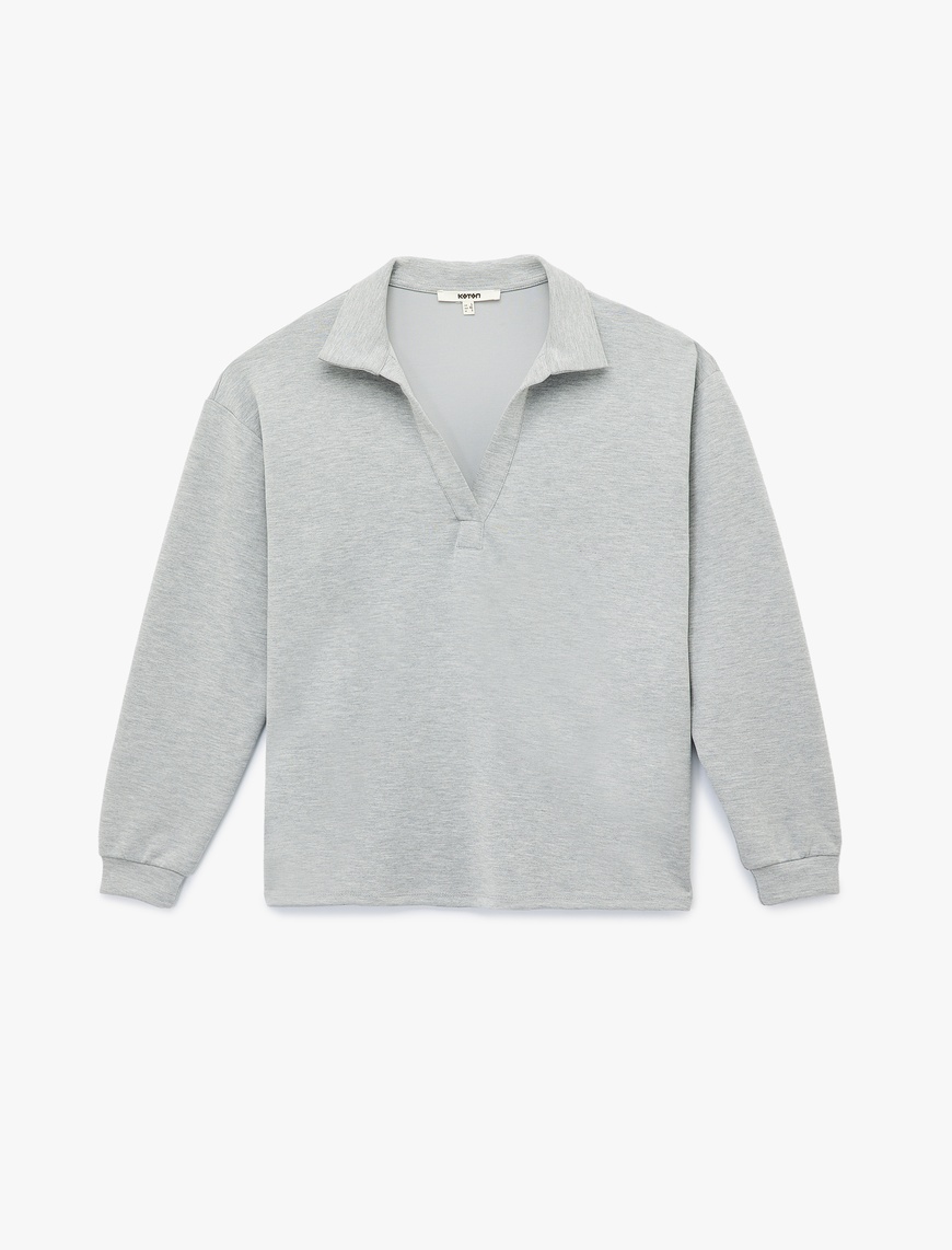   Rahat Kalıp Modal Kumaş Uzun Kollu Polo Yaka Sweatshirt