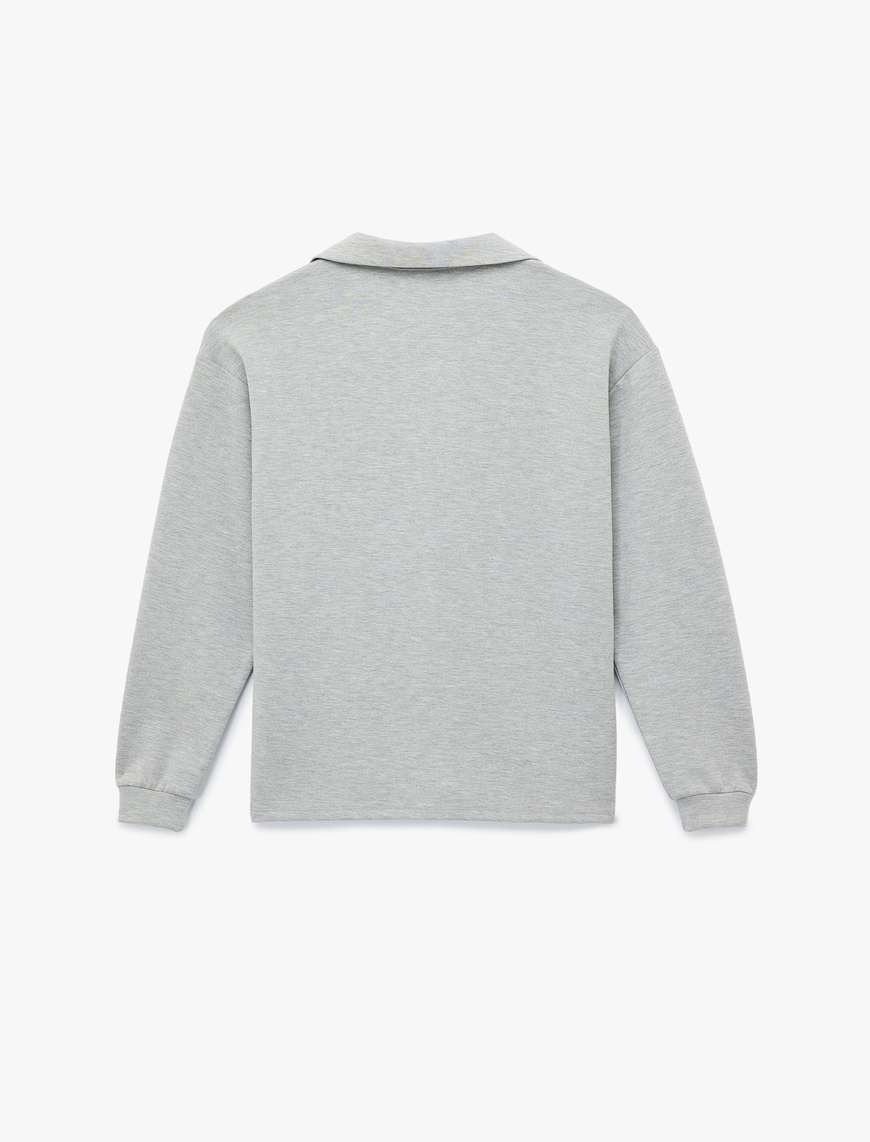   Rahat Kalıp Modal Kumaş Uzun Kollu Polo Yaka Sweatshirt
