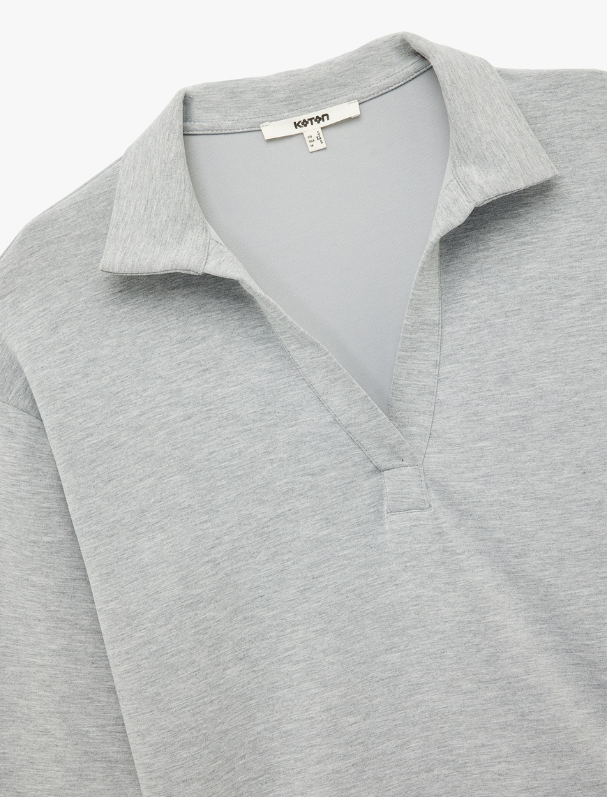   Rahat Kalıp Modal Kumaş Uzun Kollu Polo Yaka Sweatshirt