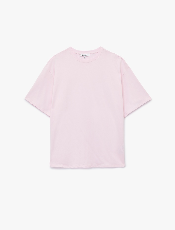  Kısa Kollu Bisiklet Yaka Pamuklu Basic Oversize Tişört