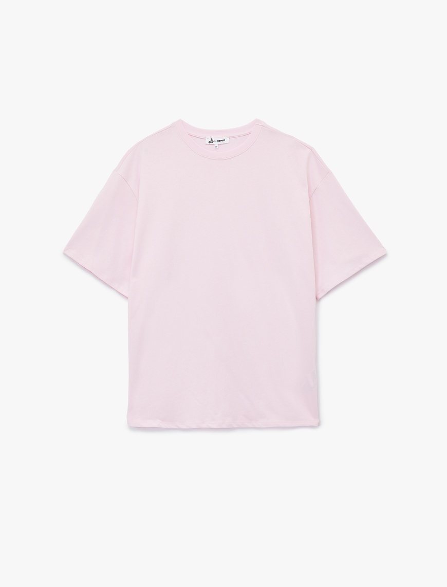   Kısa Kollu Bisiklet Yaka Pamuklu Basic Oversize Tişört
