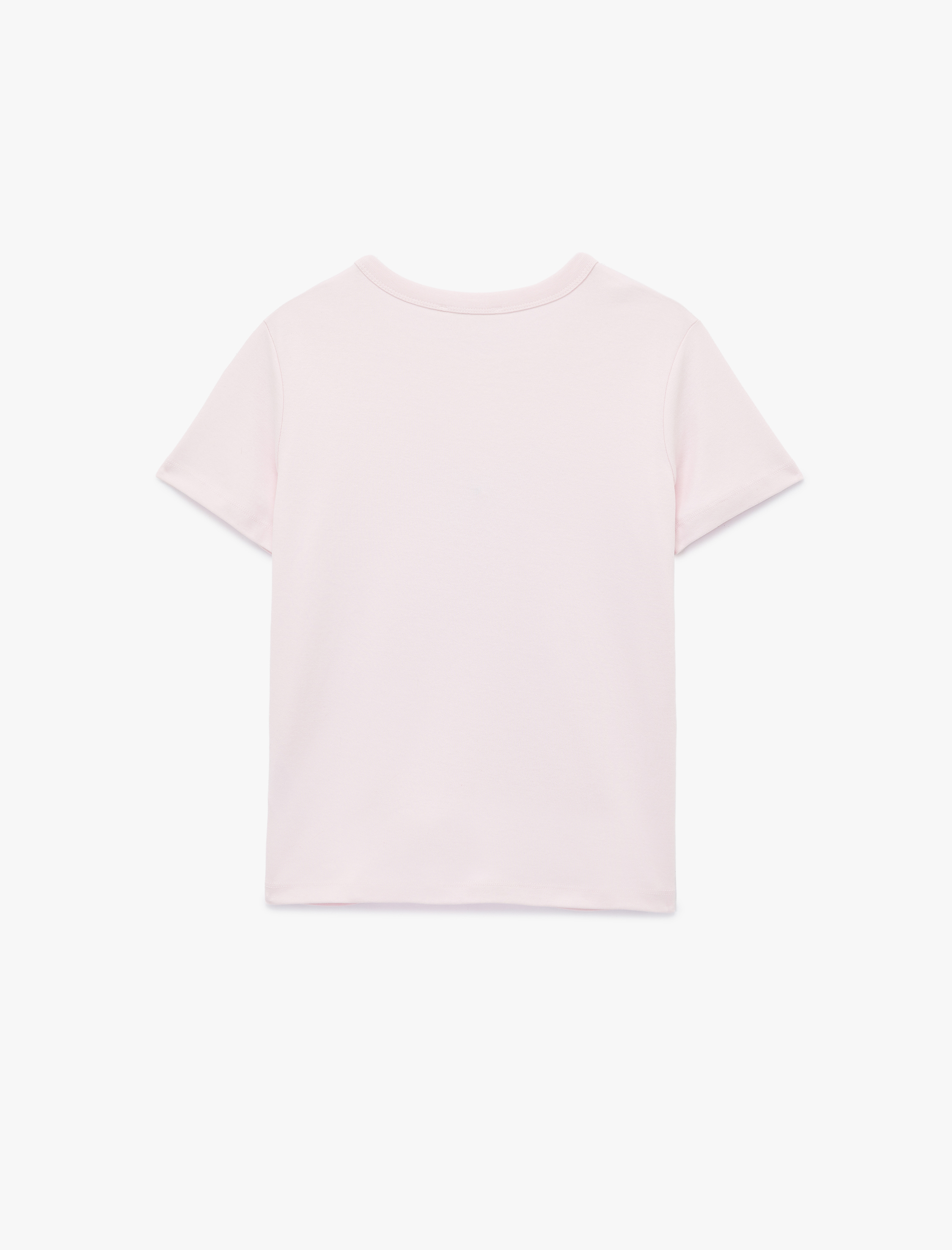   Pamuklu Kısa Kollu Fiyonk Baskılı Broş Detaylı Tişört