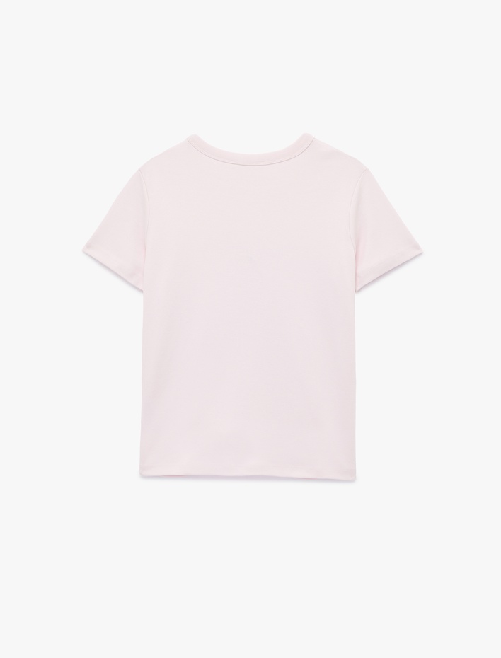  Pamuklu Kısa Kollu Fiyonk Baskılı Broş Detaylı Tişört