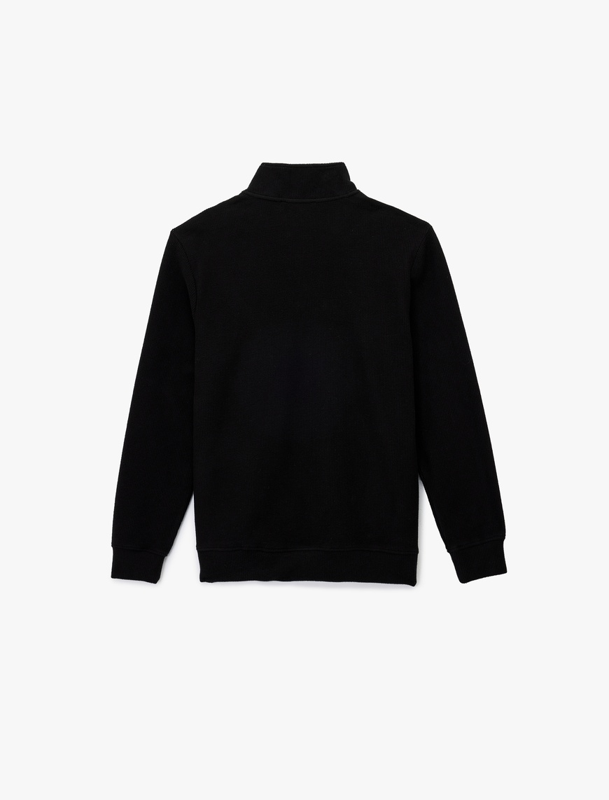   Uzun Kollu Ribanalı Yarım Fermuarlı Sweatshirt