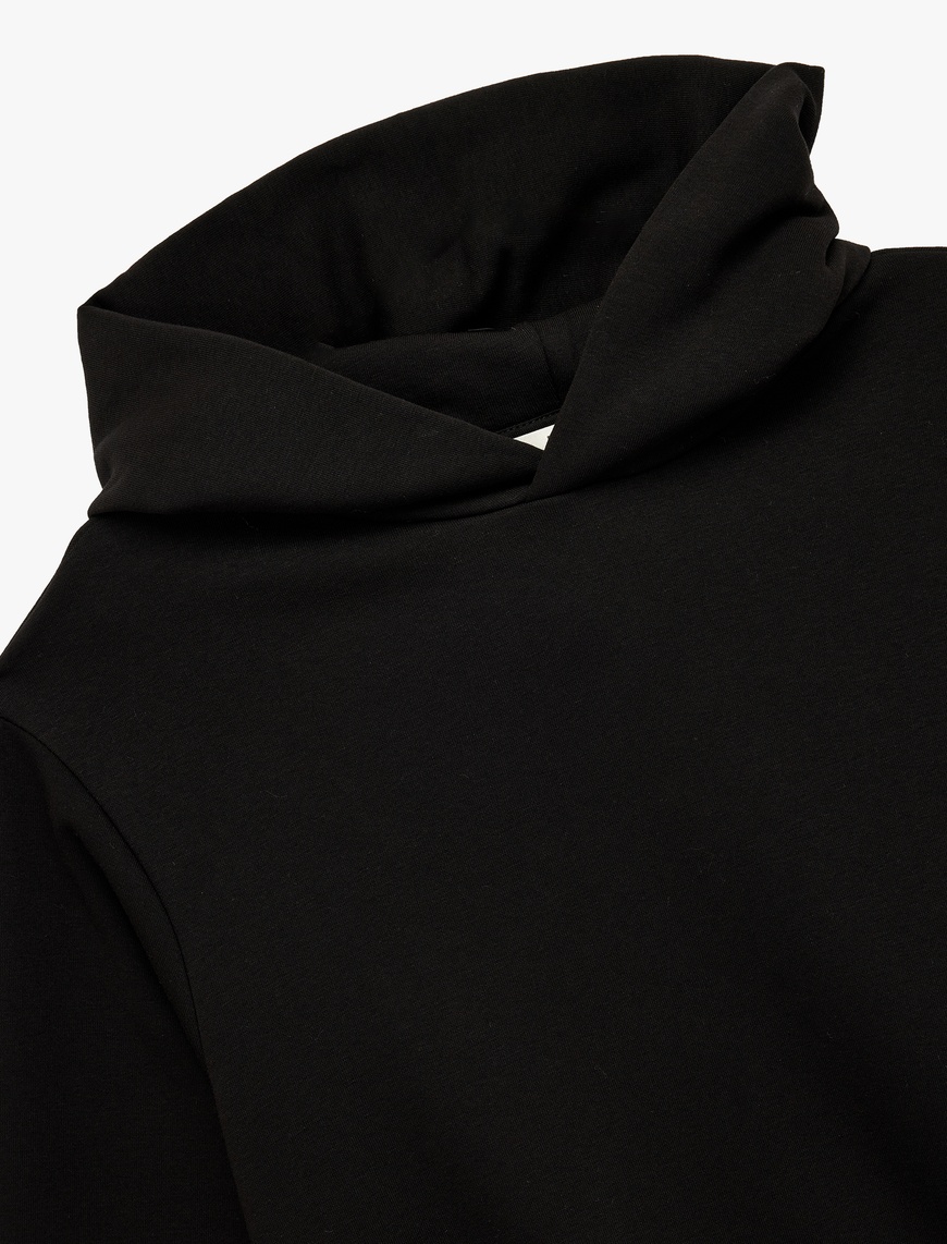  Üç İplik Uzun Kollu Kapüşonlu Basic Sweatshirt