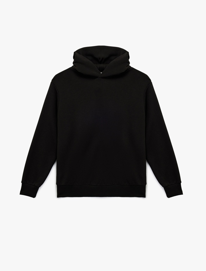  Üç İplik Uzun Kollu Kapüşonlu Basic Sweatshirt