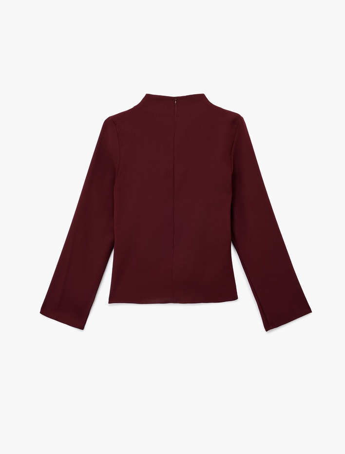  Uzun Kollu Düğüm Detaylı Dik Yaka Bluz