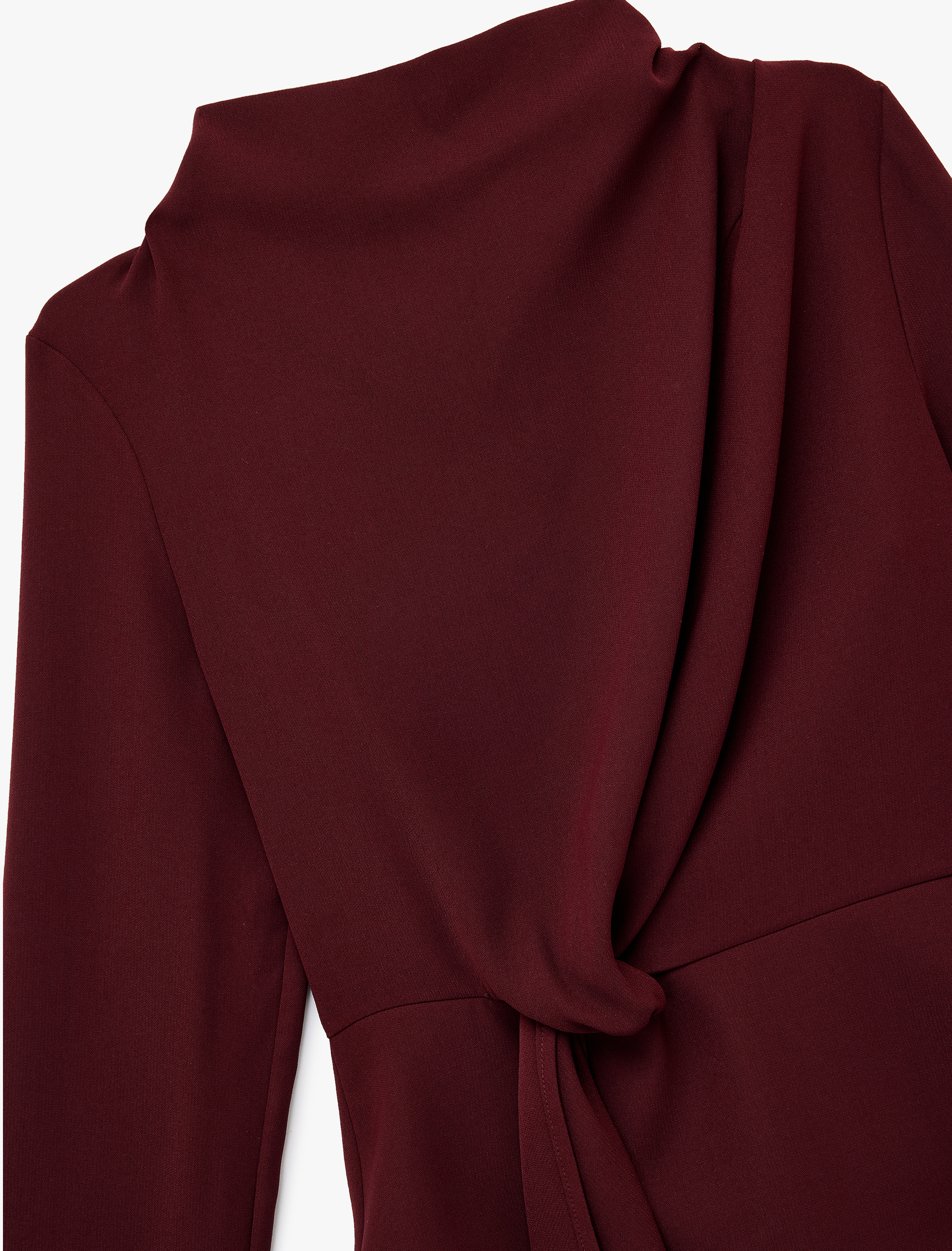   Uzun Kollu Düğüm Detaylı Dik Yaka Bluz