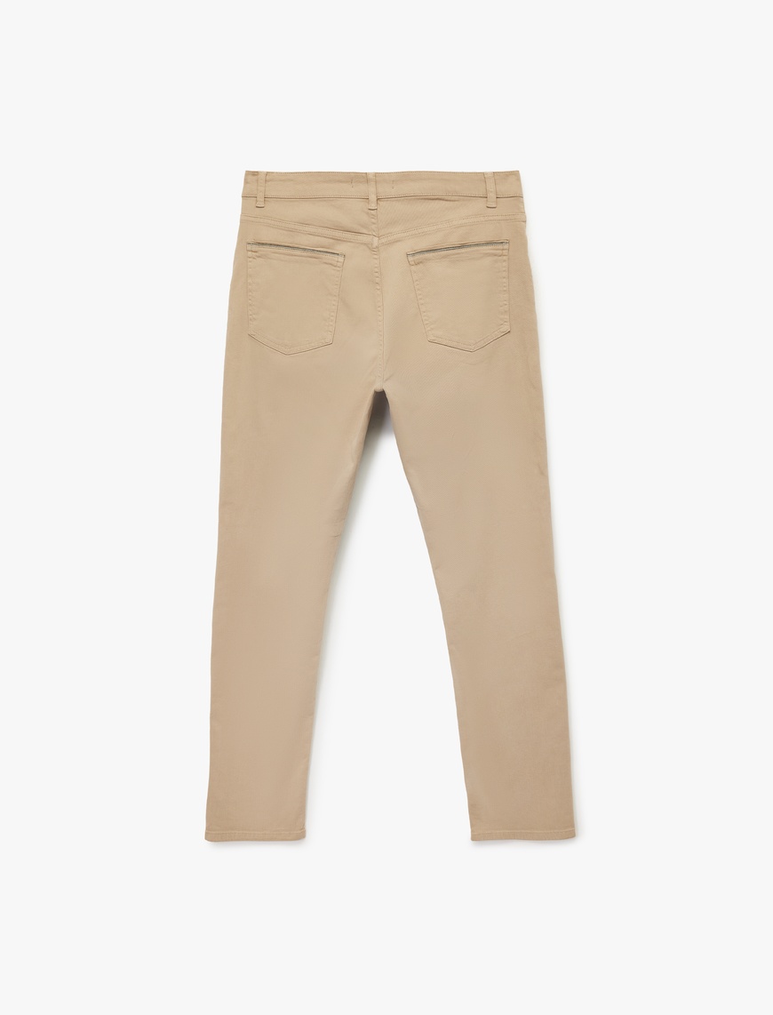   Normal Bel Düğmeli Pamuklu Cep Detaylı Gabardin Pantolon
