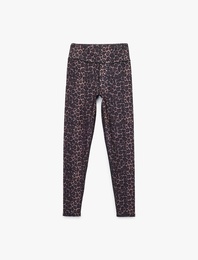 Yüksek Bel Leopar Baskılı Slim Fit Spor Tayt