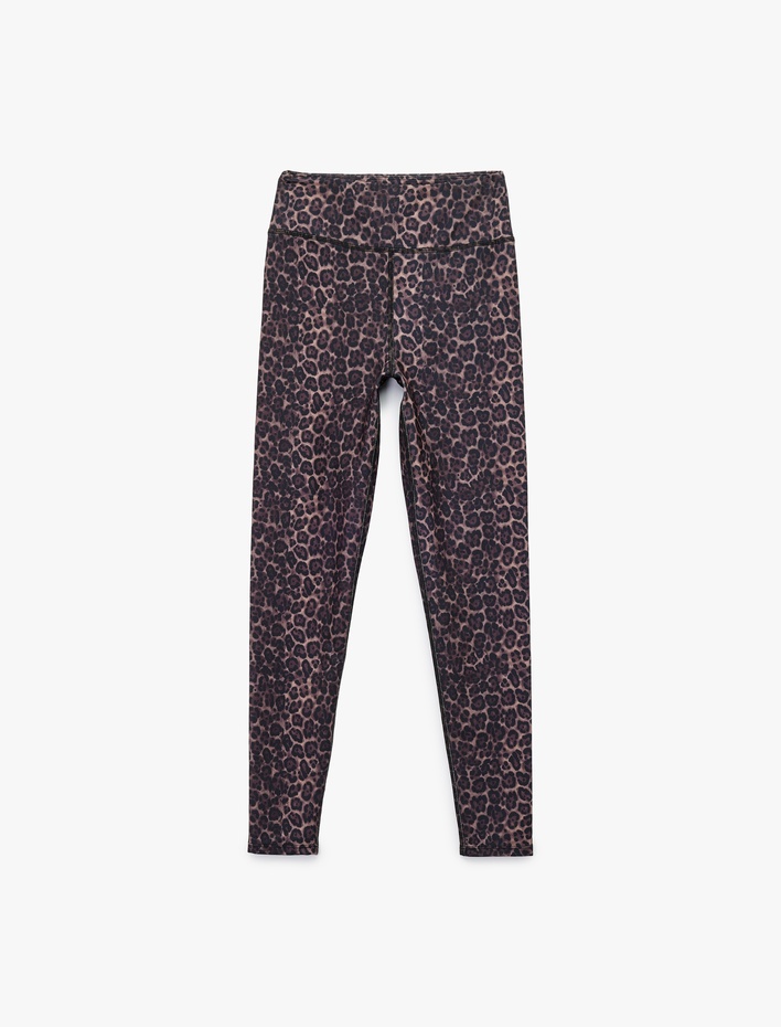  Yüksek Bel Leopar Baskılı Slim Fit Spor Tayt