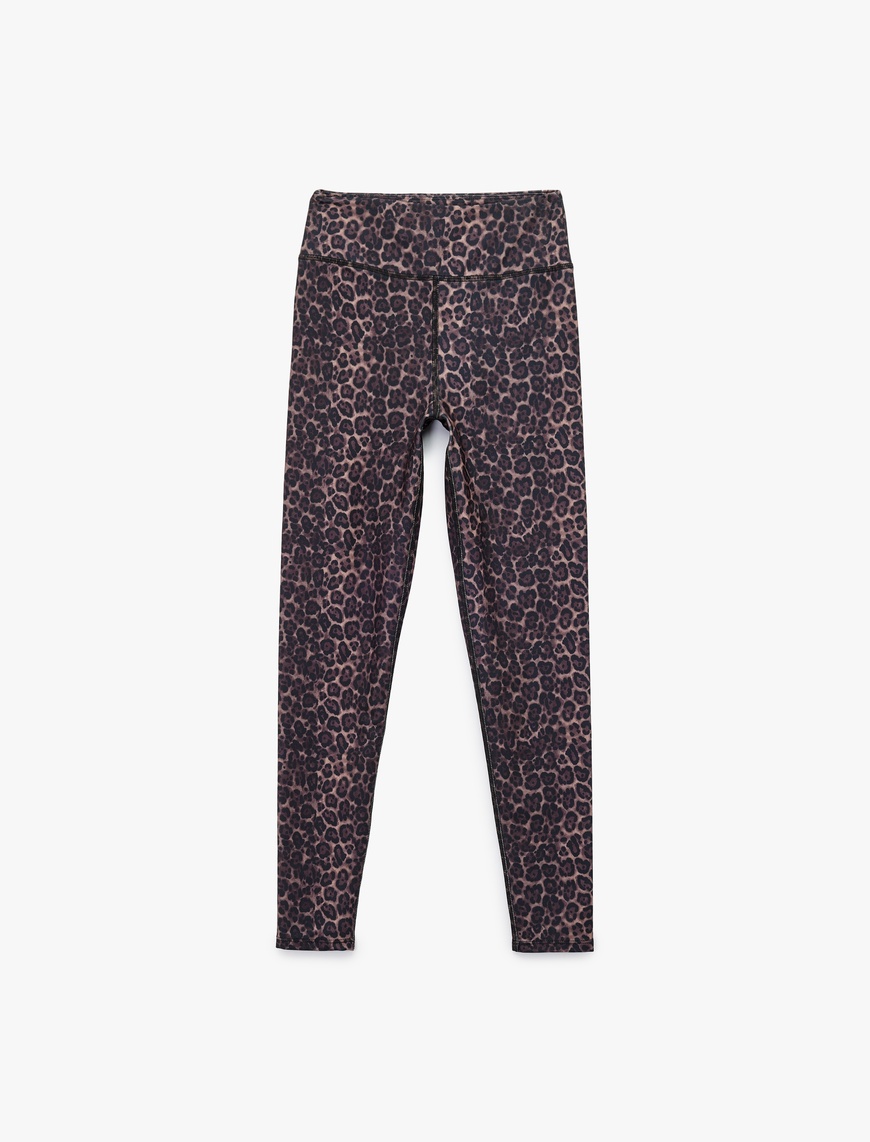   Yüksek Bel Leopar Baskılı Slim Fit Spor Tayt
