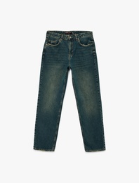 Normal Bel Pamuklu Vintage Straight Fit Jean Pantolon