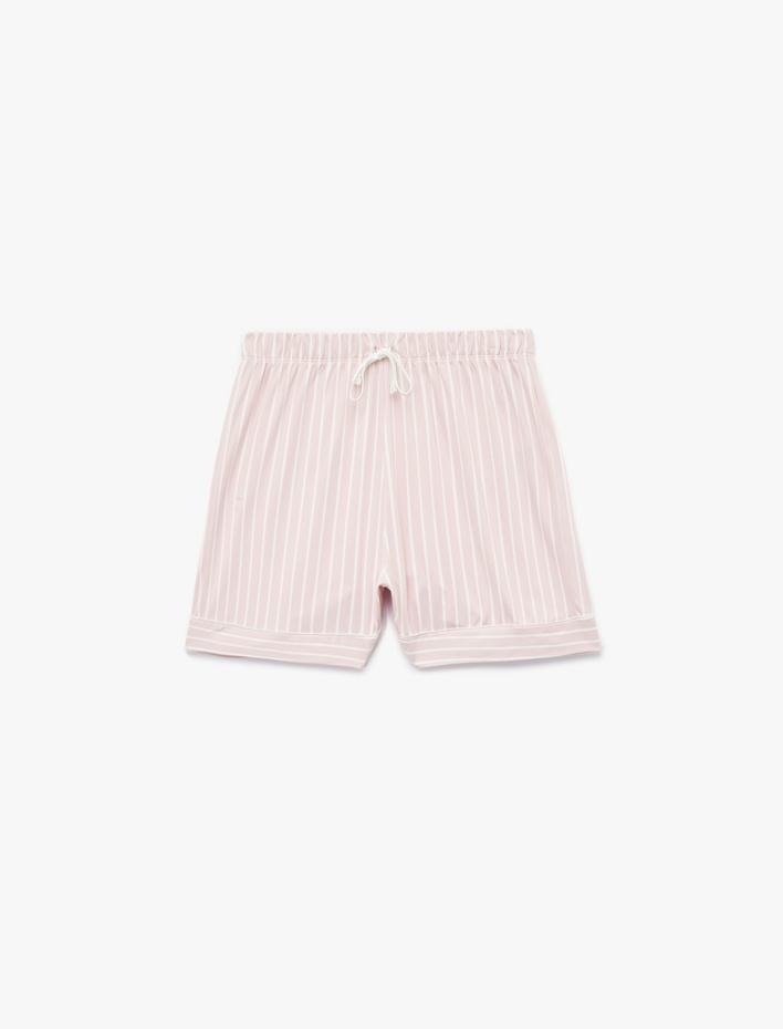  Beli Bağcıklı Çizgili Rahat Kalıp Şort Pijama Altı