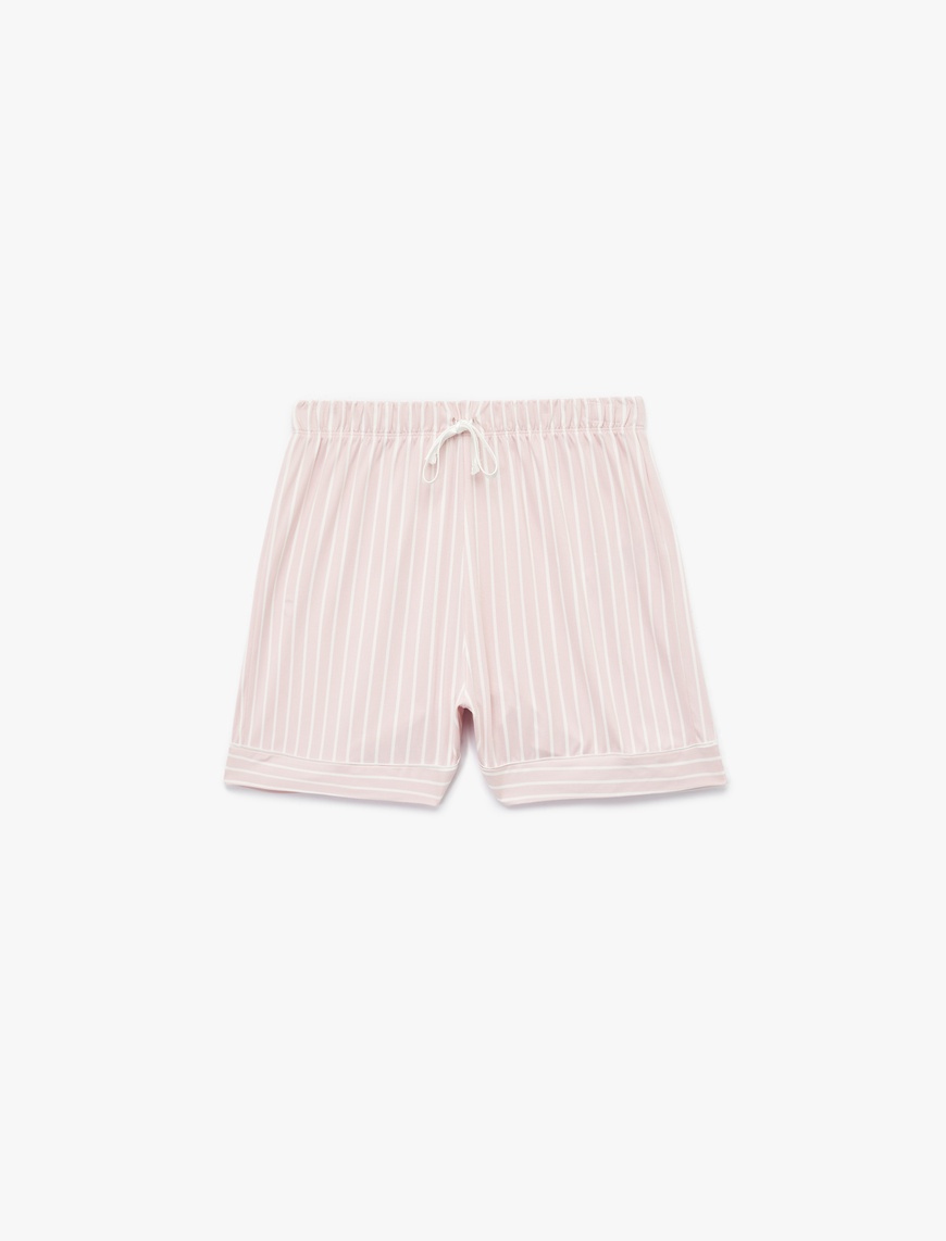   Beli Bağcıklı Çizgili Rahat Kalıp Şort Pijama Altı